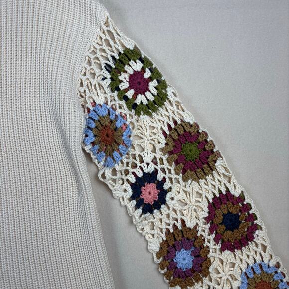 Heyson Small crew neck sweater with crochet floral granny square sleeves Size S - Picture 3 of 9